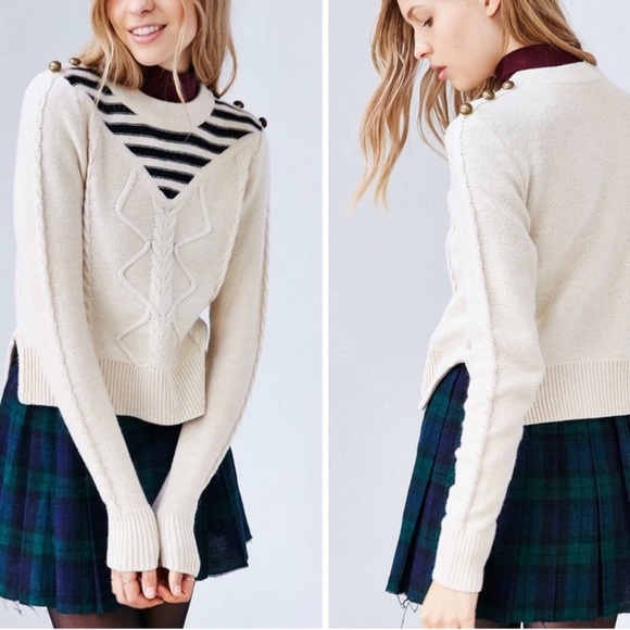 Alice & UO NWT Gitane Crewneck Cable Button Stripes Cotton Blend Knit Sweater S - Picture 6 of 15